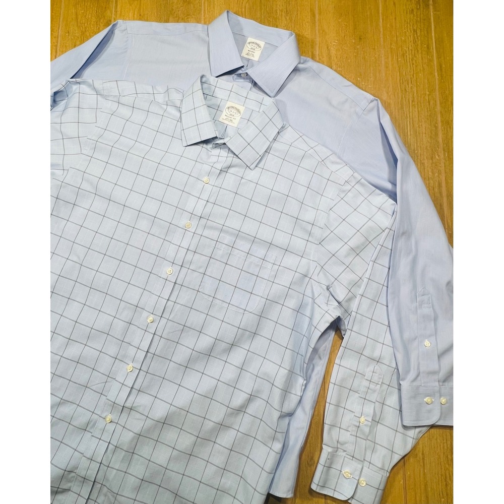 Brooks Brothers Regent 1818 no iron Light Blue bundle Dress Shirt 17 2/3 gingham